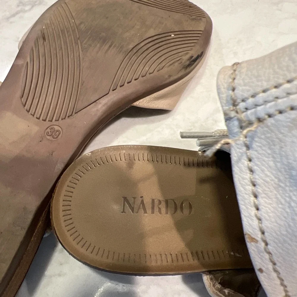 Nardo Women's Cream Side Lace Leather Open Toe Comfortable Flat Sandal Size 39‎ - Picture 7 of 7
